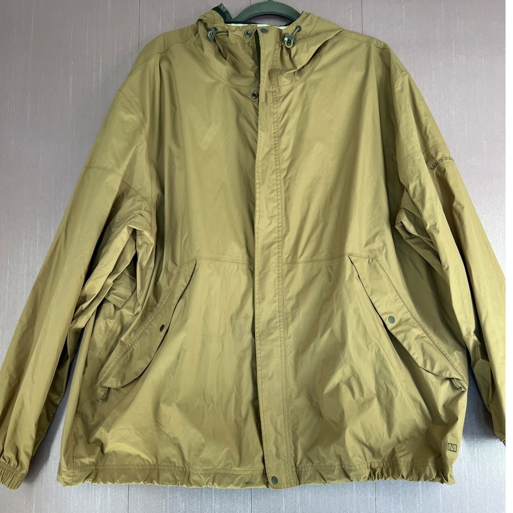 Merrell Mens XXL Khaki Tan Hooded Windbreaker Jacket Full Zip Mesh Lined Outdoor